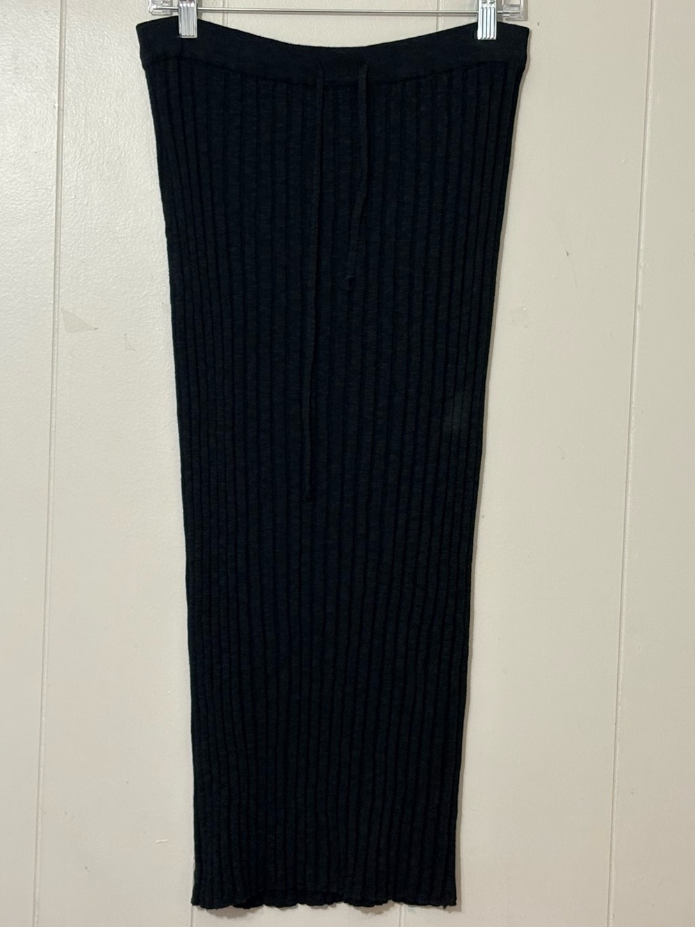 Miou Muse Ribbed Knit Drawstring Maxi Skirt Black Size Large NWT